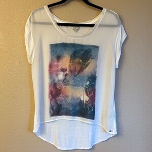 Guess Medium White Short Sleeve Semi Sheer Tee Abstract Graphic Print